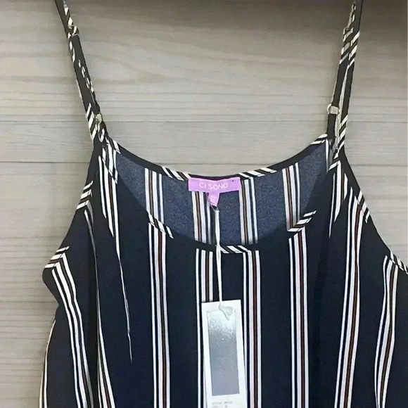 CI Sono NEW W Tags Striped Romper Shorts Junior's XL Blue/Brown With Belt. - Picture 5 of 7